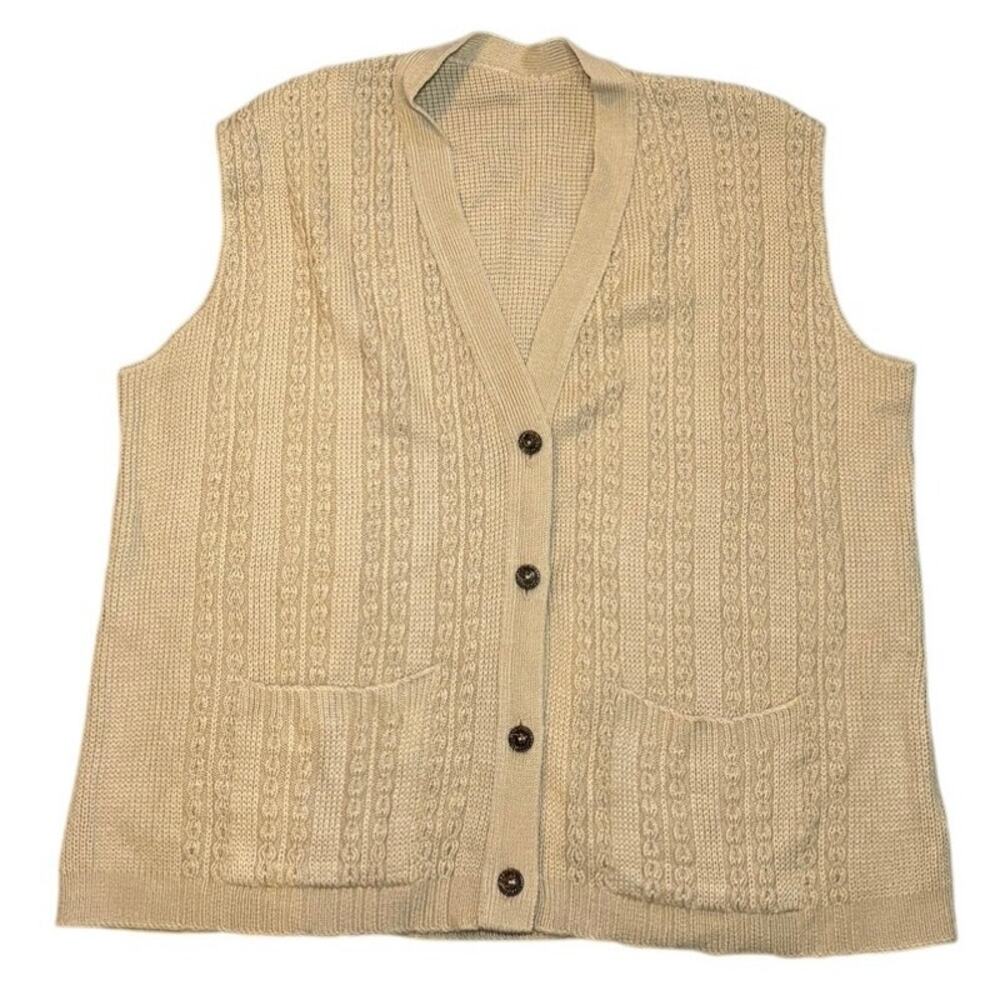 Tan Sweater Vest with Unique Details and Buttons Large/XL